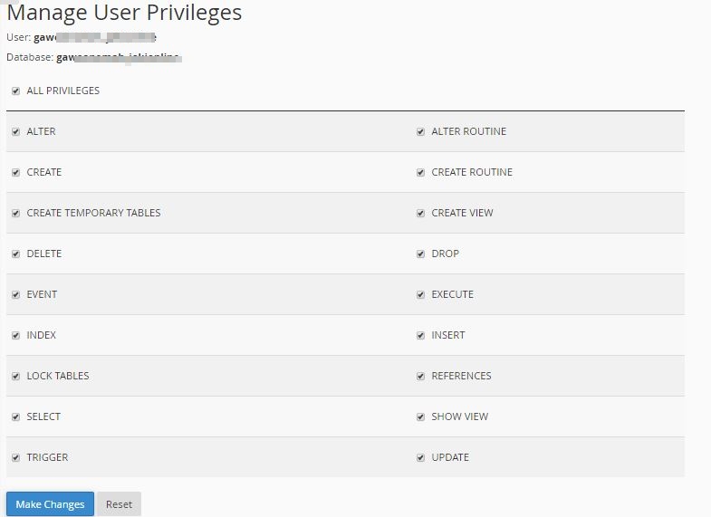 seting privileges untuk user database